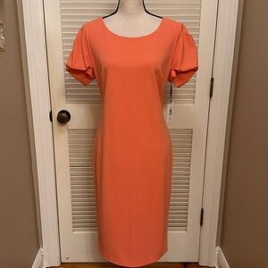 Calvin Klein Midi Dress in Vibrant Orange, Size 12, NWT